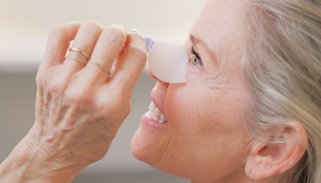 Woman removing Snooze eye shield