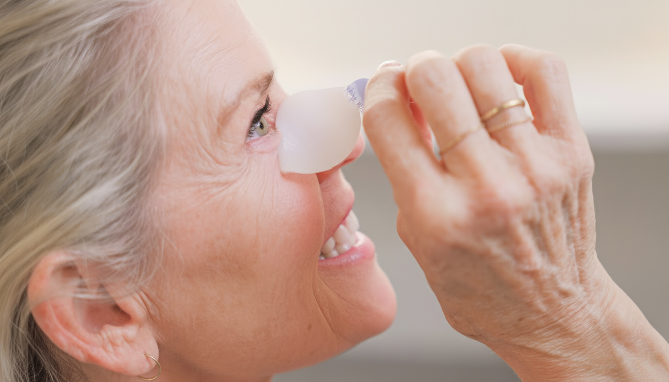 Woman removing Snooze eye shield